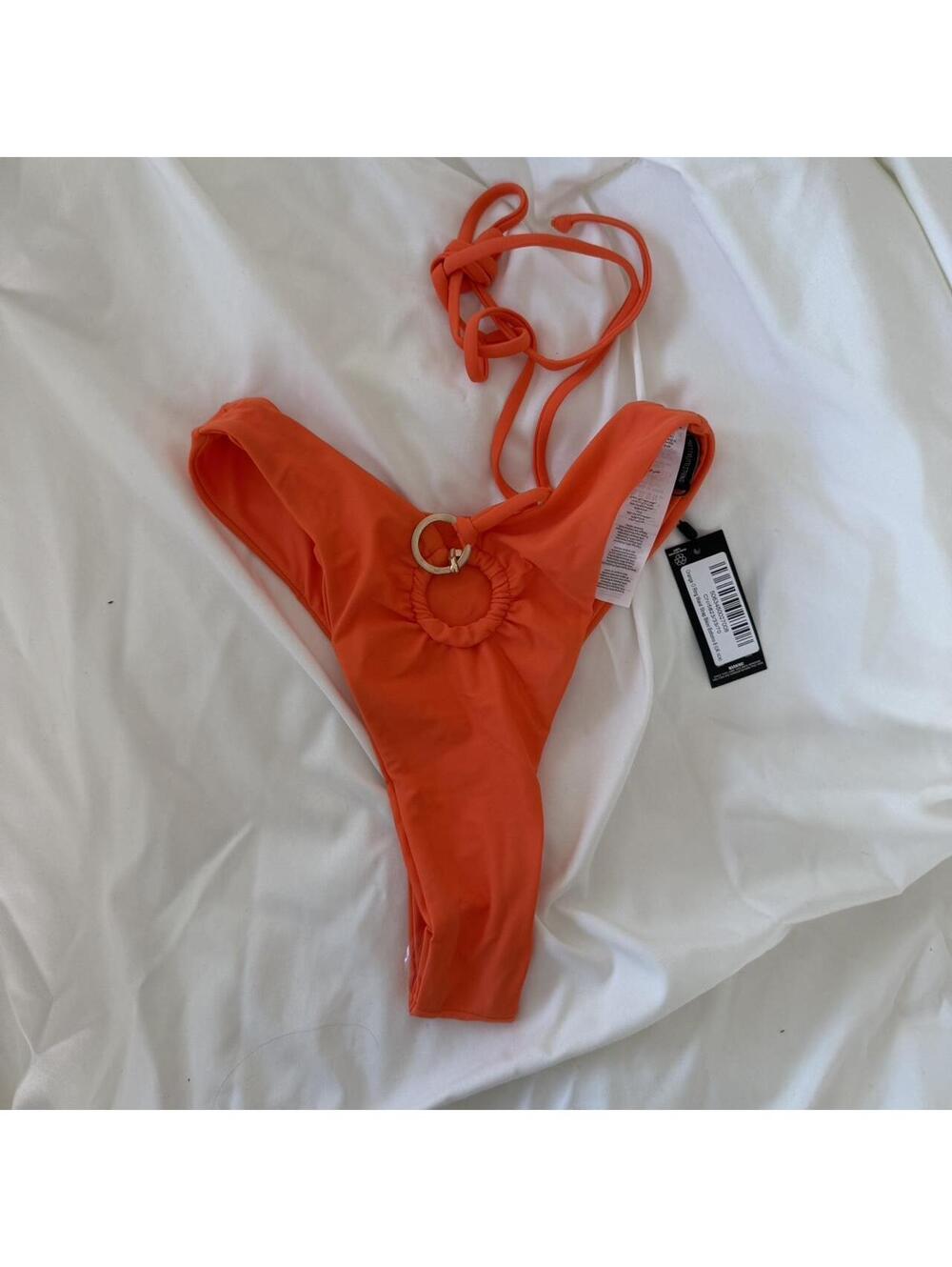 Pretty little thing orange high leg bikini bottom with ring detail NWT